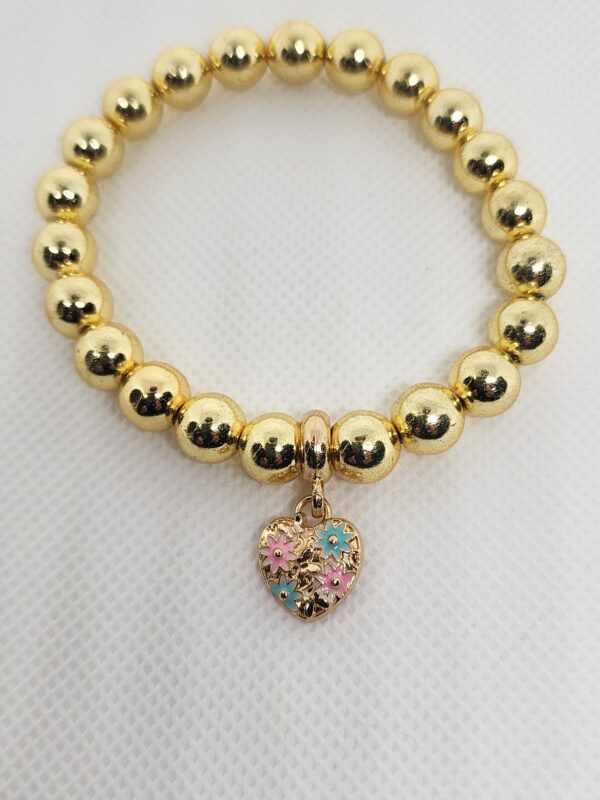 Gold Flower Heart Charm Bracelet