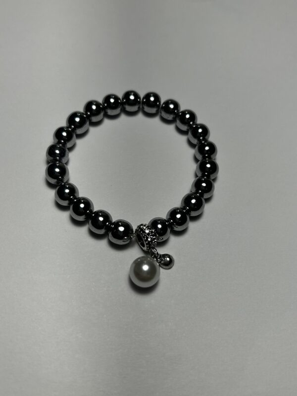 Silver Hematite Beads with Dangly Pearl Showpiece - Image 2