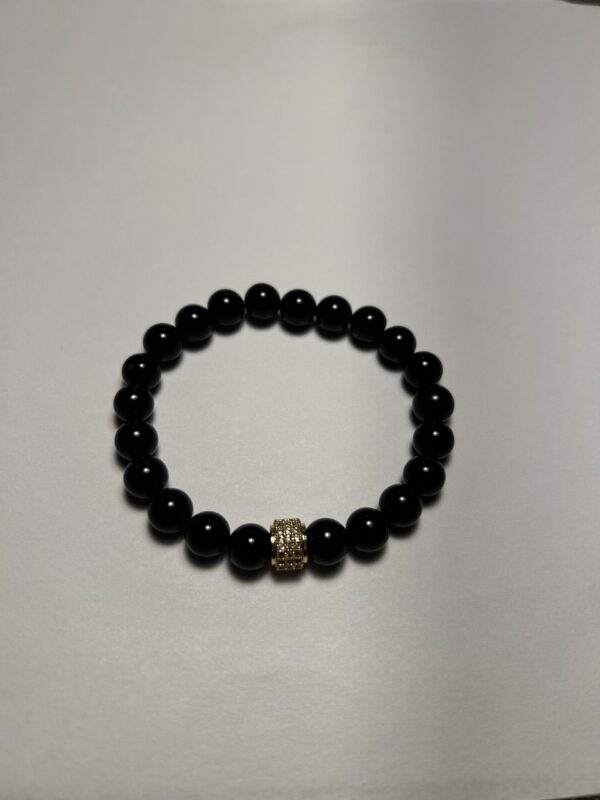 Black Onyx Beads with Gold Rhinestone Showpiece