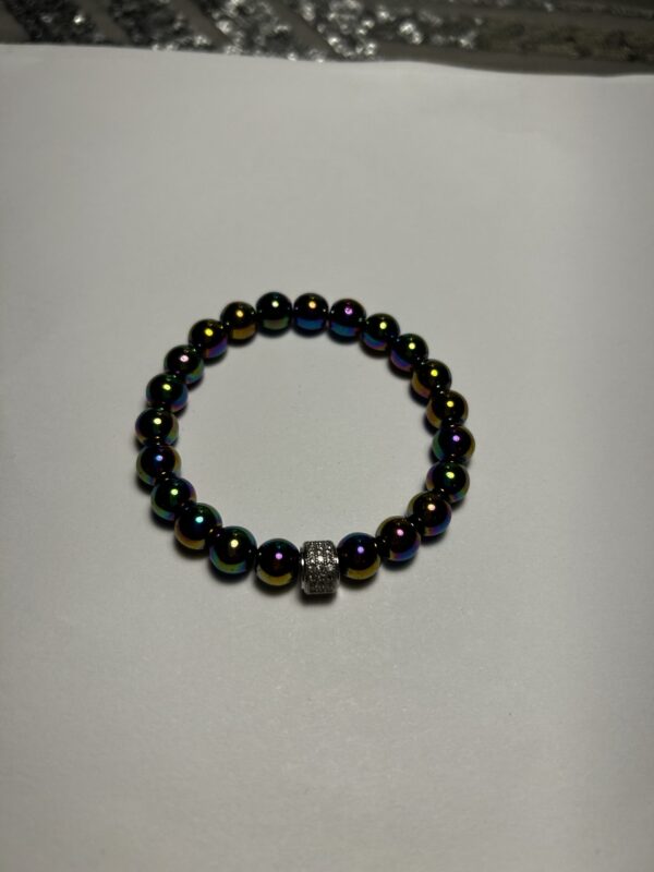 Rainbow Hematite Beads with Silver Rhinestone Showpiece - Image 2