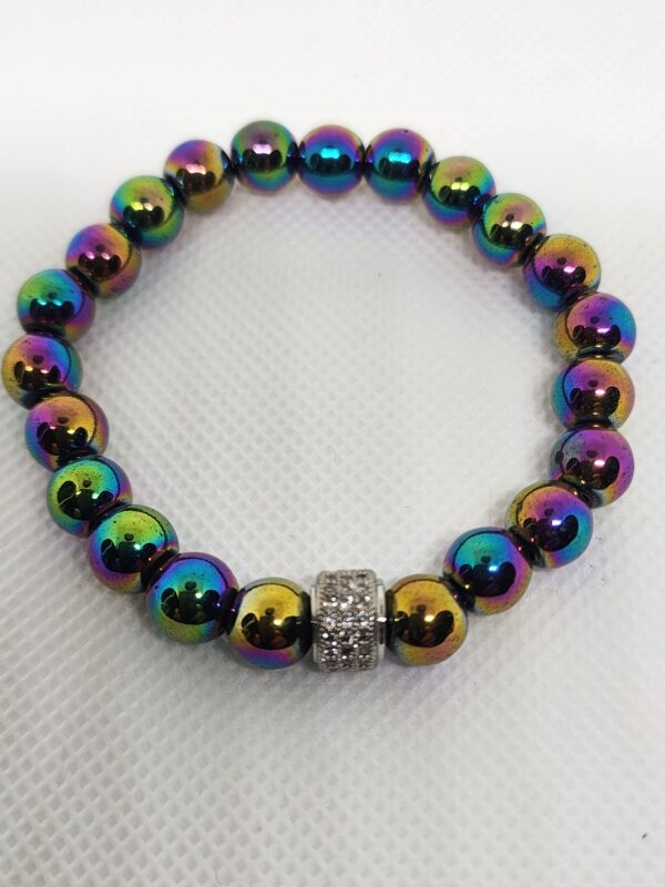 Rainbow Hematite Beads with Silver Rhinestone Showpiece