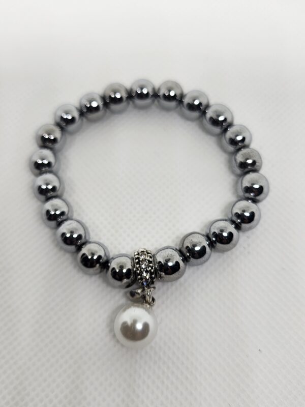 Silver Hematite Beads with Dangly Pearl Showpiece